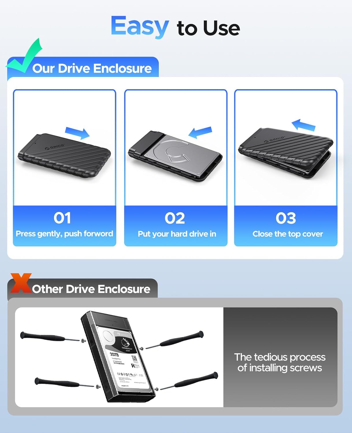 ORICO 2.5 inch External Hard Drive Enclosure USB 3.0 to SATA III for 7mm and 9.5mm SATA HDD SSD Tool Free [UASP Supported] Black (25PW1-U3) — صورة 4