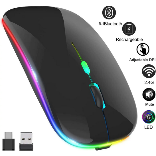 Wireless Mouse 2.4G Bluetooth Mouse Rechargeable Silent Mouse USB & Type-c Receiver Dual Mode LED Mouse Laptop Mouse for Computer MacBook iPad iPhone — صورة 10