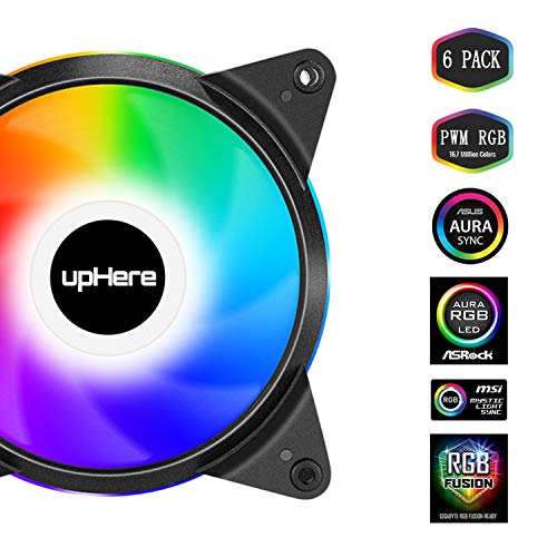upHere 5V 120mm Silent PWM ARGB Fan 6-Pack with Intelligent Control Sync, Adjustable Colorful Fans — صورة 2