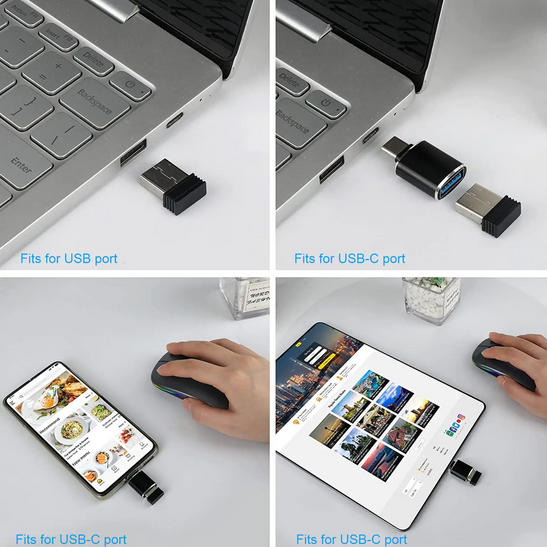 Wireless Mouse 2.4G Bluetooth Mouse Rechargeable Silent Mouse USB & Type-c Receiver Dual Mode LED Mouse Laptop Mouse for Computer MacBook iPad iPhone — صورة 3