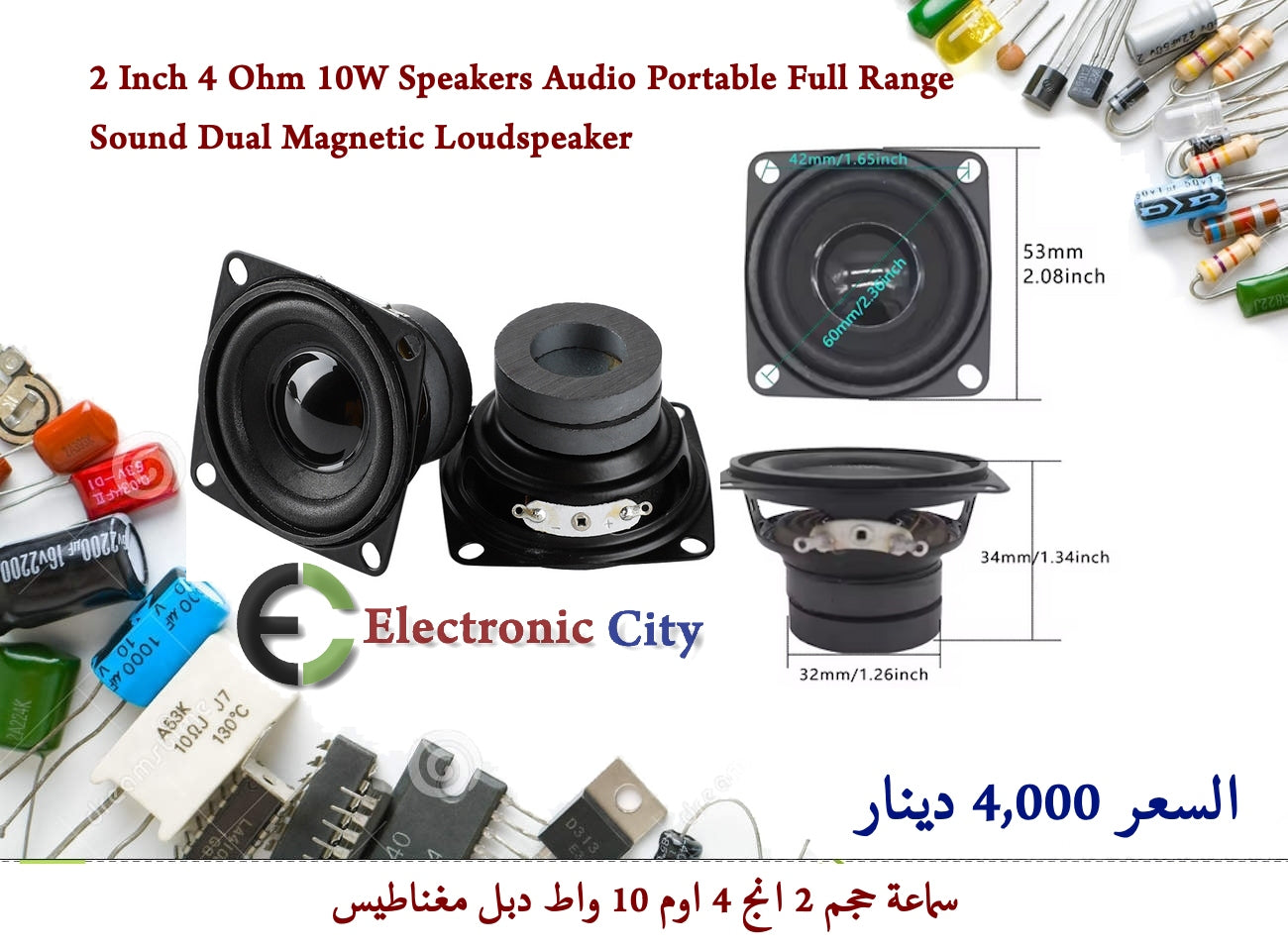 2 Inch 4 Ohm 10W Speakers Audio Portable Full Range Sound Dual Magnetic Loudspeaker 012638