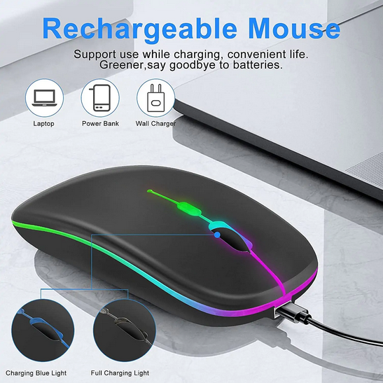 Wireless Mouse 2.4G Bluetooth Mouse Rechargeable Silent Mouse USB & Type-c Receiver Dual Mode LED Mouse Laptop Mouse for Computer MacBook iPad iPhone — صورة 9