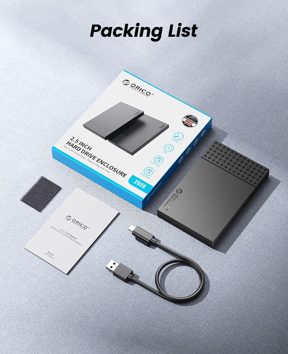 ORICO USB C External SSD Hard Drive Enclosure, USB 3.1 to SATA III Hard Drive Enclosure (2526C3-V1) — صورة 3