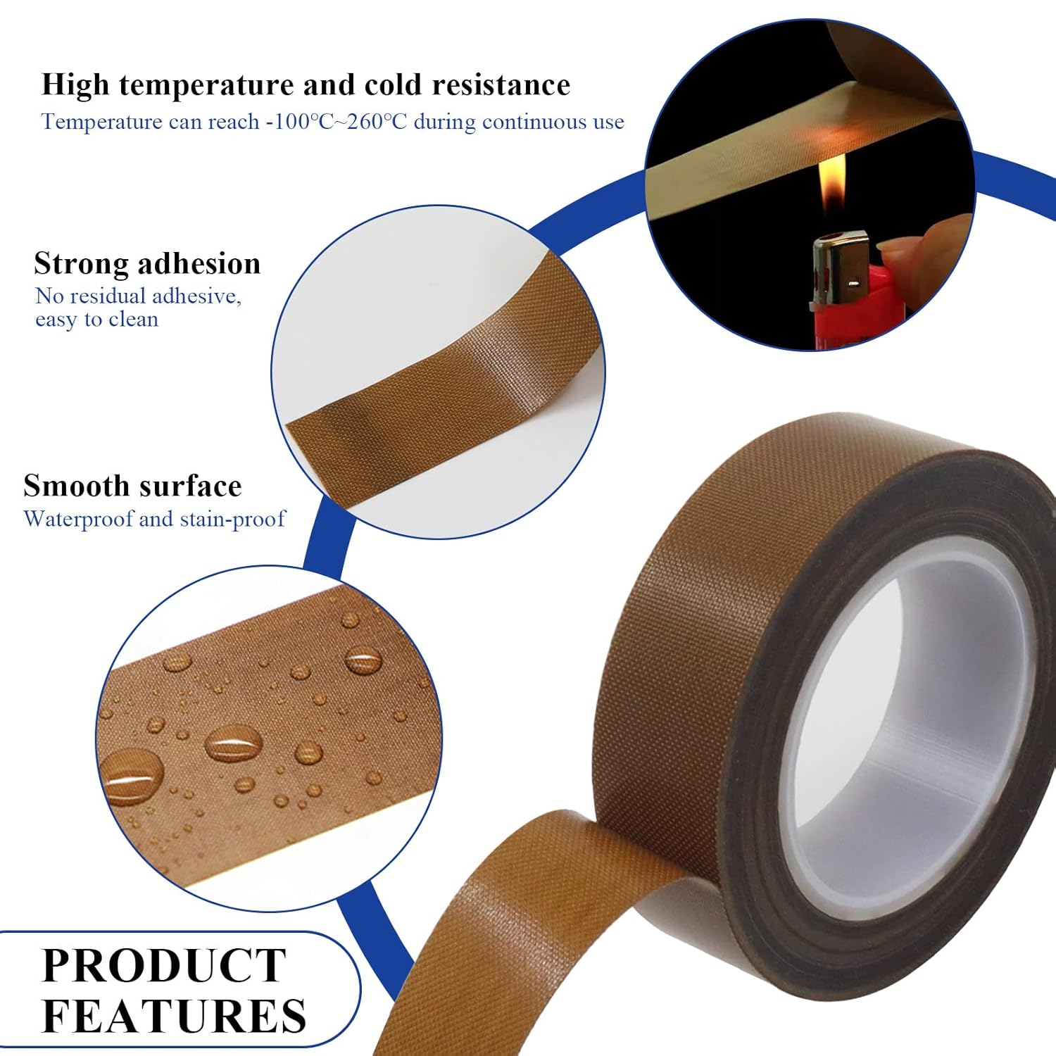 PTFE Coated Fiberglass Teflon Tape High Temperature, Insulation PTFE Fabric Tape Adhesive Teflon Strips  50mm x 10m,0.13 — صورة 2
