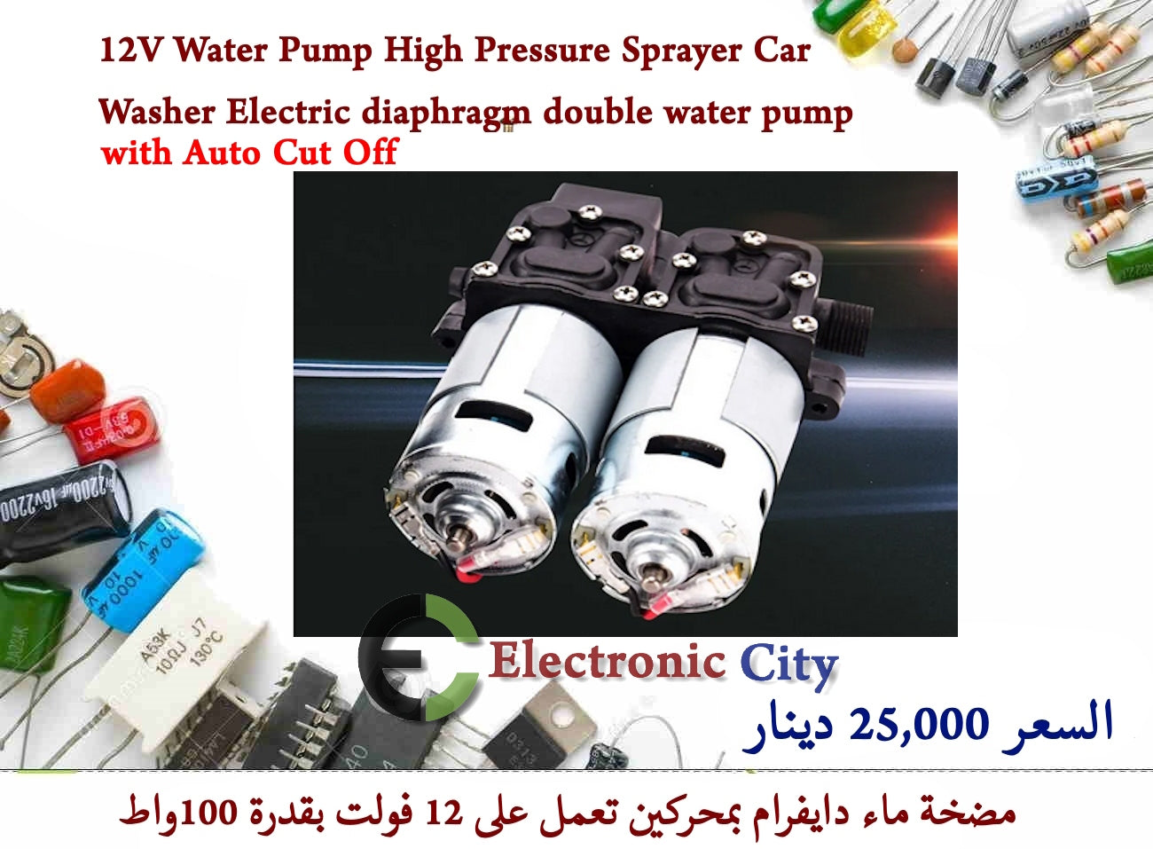 12V Water Pump High Pressure Sprayer Car Washer Electric diaphragm double water pump — صورة 2