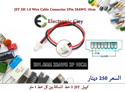 JST SH 1.0 Wire Cable Connector 2Pin 28AWG 10cm  #X8