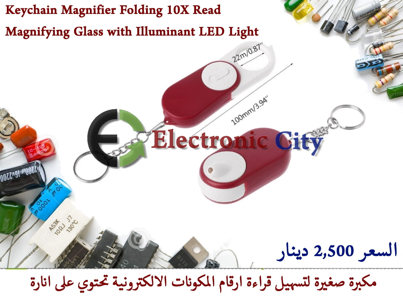 Keychain Magnifier Folding 10X Read Magnifying Glass with Illuminant LED Light