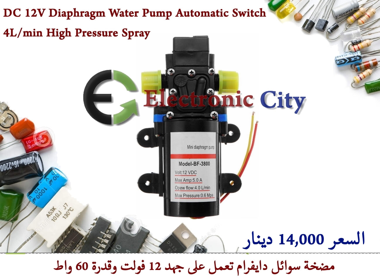 DC 12V Diaphragm Water Pump Automatic Switch 4L-min High Pressure Spray JAAE0002-002