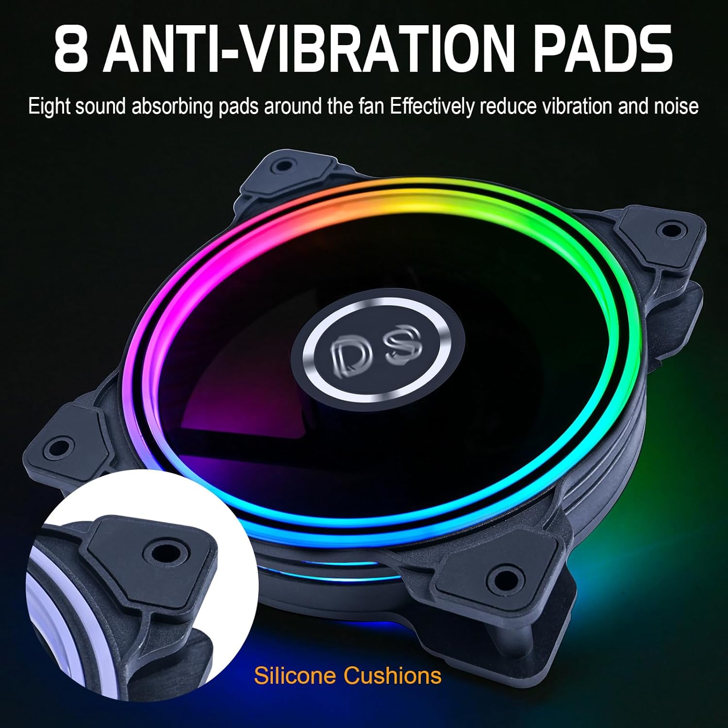 DS 120MM LED Addressable RGB Case Fan with Controller for Computer Cases, Side Lighting for PC CASE, CPU Coolers, Radiators System (3pack RGB Fans, 2pack LED Strips, 1th Gen DS HUB Box, G Series) — صورة 3