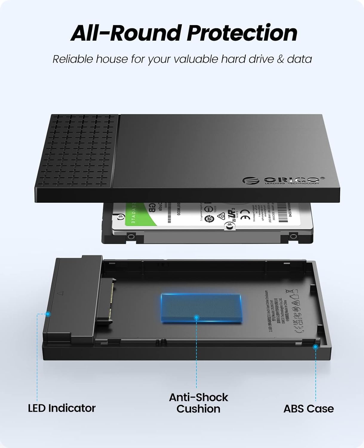 ORICO USB C External SSD Hard Drive Enclosure, USB 3.1 to SATA III Hard Drive Enclosure (2526C3-V1) — صورة 2