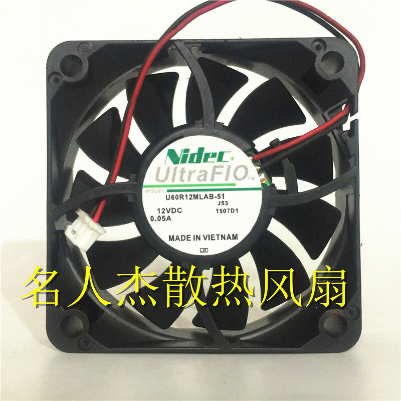 Nidec U60R12MLAB-51 12V 0.05A 2-wire 6015 6CM cooling fan (Used) — صورة 2