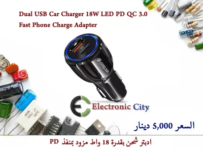 Dual USB Car Charger 18W LED PD QC 3.0 Fast Phone Charge Adapter