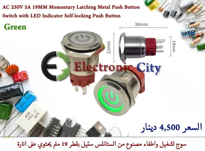 AC 250V 5A 19MM Momentary Latching Metal Push Button Switch with LED Indicator Self-locking Push Button green #B7 X52486